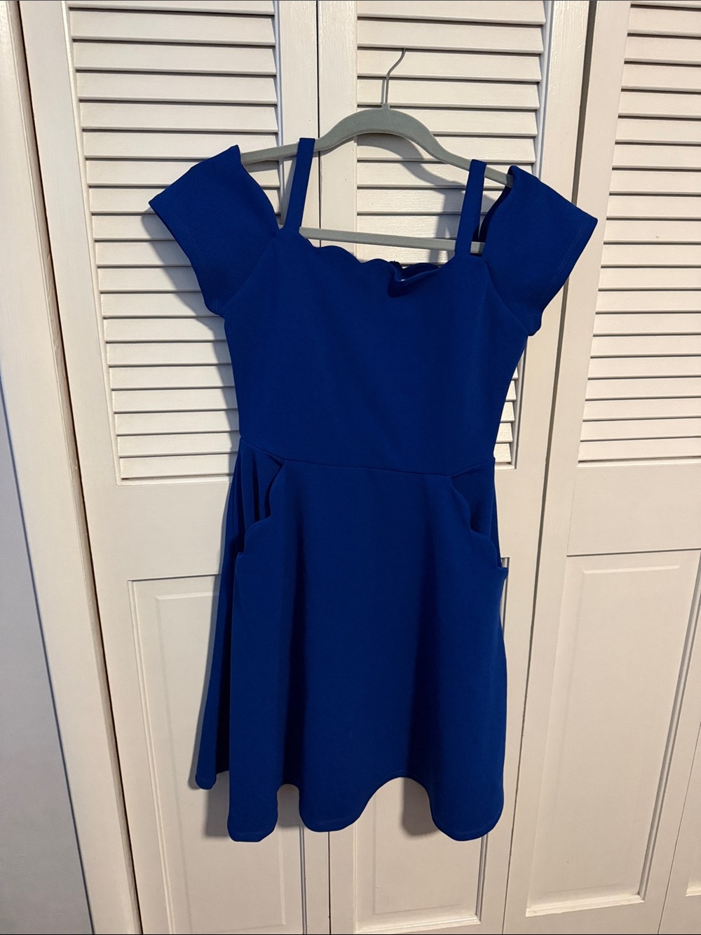 Girls Royal Blue Cold-Shoulder Dress